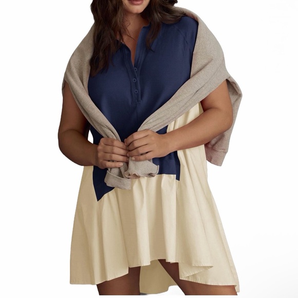 Navy Blue Top with Cream Ruffle Hem Dress - Picture 3 of 6